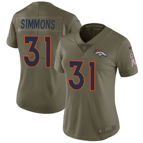 Nike Broncos #31 Justin Simmons Olive Women's Stitched NFL Limited Salute to Service Jersey
